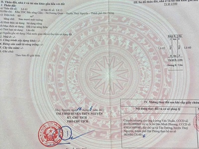 Chính Chủ gửi Bán 2 Lô Đất Đẹp Hướng Nam Khu TDC Áp Tràn, Thủy Nguyên   Giá  3.75 Tỷ 0