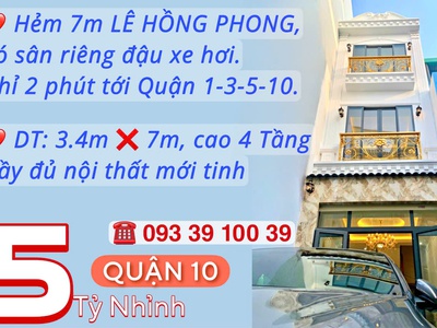 Bán nhà q10, hẻm 7m có sân oto riêng, cao 4 tầng fullnt: nhỉnh 5 tỷ.lh: 0933910039 4
