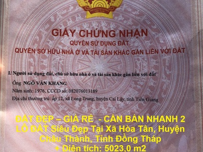 Đất đẹp   giá rẻ  - cần bán nhanh 2 lô đất siêu đẹp tại châu thành, đồng tháp 0