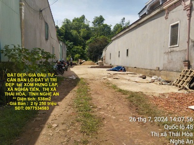 Đất đẹp- giá đầu tư - cần bán lô đất vị trí đẹp  tại  xã nghĩa tiến, thị xã thái hòa, nghệ an 0