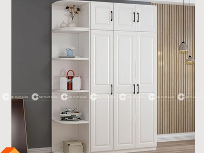 Tủ Quần Áo Gỗ Công Nghiệp MDF Màu Trắng Tân Cổ Điển 2