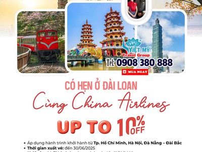 Bay Đài Loan giảm ngay 10 cùng China Airlines 0