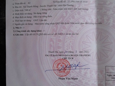 Bán đất tại Thanh Hồng, Thanh Hà, Hải Dương. Cạnh đường cao tốc Hà Nội - Hải Phòng, quy hoạch đường 3