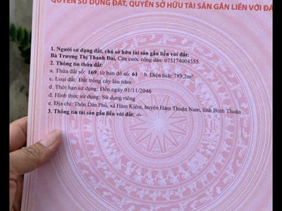 Ông a kẹt tiền , cần bán gấp lô đất ctln mặt tiền đường bê tông khu vực hàm kiệm 1 2