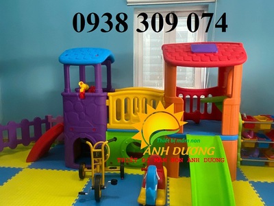 Bộ cầu trượt 2 mái nhà ,Bộ nhà leo cầu trượt 2 khối BCT 0
