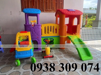 Bộ cầu trượt 2 mái nhà ,Bộ nhà leo cầu trượt 2 khối BCT 4