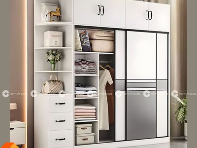 Tủ Quần Áo Gỗ MDF Cửa Lùa Có Kệ Trang Trí Hiện Đại 2