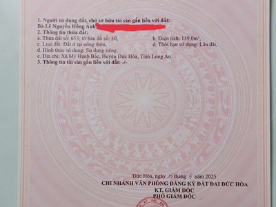 Bán 139m2 đất chính chủ, full thổ cư tại xã mỹ hạnh bắc, huyện đức hòa, long an 2