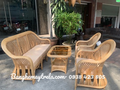 Bàn ghế sofa mây cây đóng phòng khách 8
