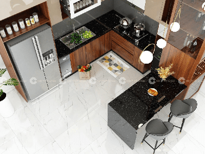 Tủ Bếp Gỗ Công Nghiệp Phủ Acrylic Chữ U Cao Cấp 0