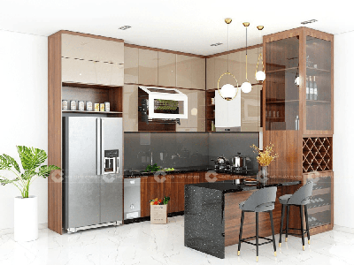 Tủ Bếp Gỗ Công Nghiệp Phủ Acrylic Chữ U Cao Cấp 1