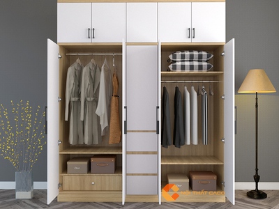 Tủ Quần Áo Gỗ MDF 4 Cánh Kết Hợp Kệ Trang Trí 0