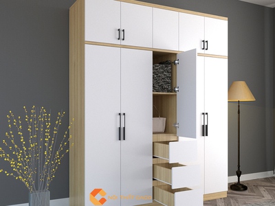 Tủ Quần Áo Gỗ MDF 4 Cánh Kết Hợp Kệ Trang Trí 1