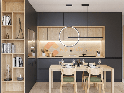 Tủ Bếp Nhựa Picomat Phủ Acrylic Vàng Phối Xám 0