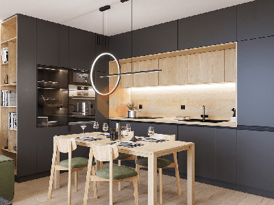 Tủ Bếp Nhựa Picomat Phủ Acrylic Vàng Phối Xám 1