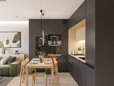 Tủ Bếp Nhựa Picomat Phủ Acrylic Vàng Phối Xám 2