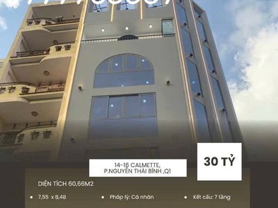 Góc 2 mặt tiền 14-16 calmette, quận 1, 7 tầng thang máy hđt 90tr/ tháng 1