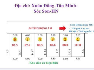 Dt- 88,5 m fun thổ cư - măt 6 hậu 6 kh tiền ổ đất vông đét đẹp  như hoa hậu - dc tại xuân đồng xã 1