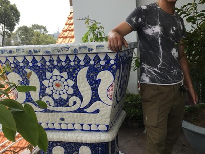 Chậu hoa   chậu cảnh   chậu hoa dán miễng , ghép sành sứ   chậu to 27