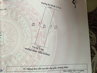 Bán đất mặt đường Đinh Tiên Hoàng, Đông Nam Cường, TP Hải Phòng mới, 68m2, mt 4m 1