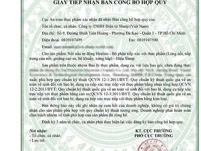 Chứng từ cần thiết để công bố Sản Phẩm Thực Phẩm 0