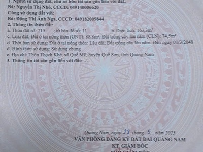 Chính chủ cần bán đất đất ở thôn thạch khê - xã quế mỹ- huyện quế sơn - t. quảng nam 2