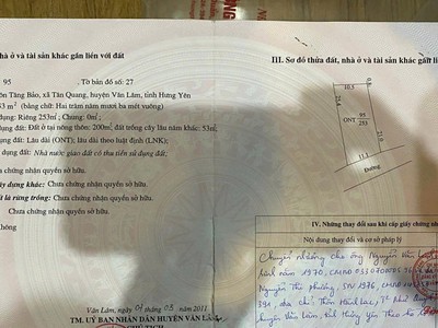 Cần bán gấp đất tại tăng bảo, tân quang, văn lâm, hưng yên với diện tích 253 m , gia tốt 3