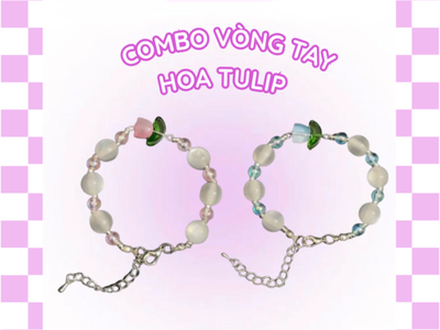 Combo vòng tulip xanh hồng vòng charm vòng đôi phong cách trẻ trung 0