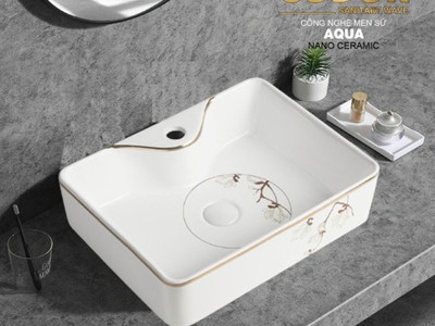 Lavabo Đặt Bàn Vuông Bông Hoa CODOR LA08BH 0