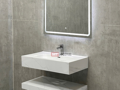 Bàn Đá Lavabo 2 Tầng Mắt Sứ Trắng Tràn Viền 80cm 0