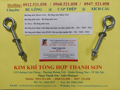 Bu lông mắt vòng, bu long vòng móc M6,8,10,12 hà nội 0913521058 THANH SƠN có bu lông mắt tròn INOX 1