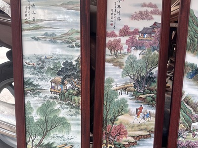 Bộ tranh sơn thuỷ gốm sứ khung gỗ 1