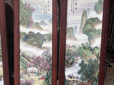 Bộ tranh sơn thuỷ gốm sứ khung gỗ 2