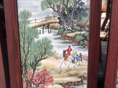 Bộ tranh sơn thuỷ gốm sứ khung gỗ 5