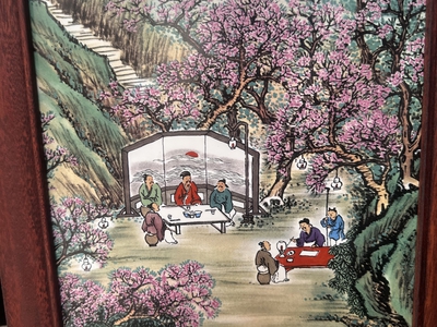 Bộ tranh sơn thuỷ gốm sứ khung gỗ 3
