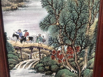 Bộ tranh sơn thuỷ gốm sứ khung gỗ 4
