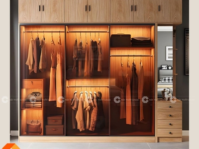 Tủ Áo Cánh Kính Dạng Lùa Màu Vân Gỗ Cao Cấp 1