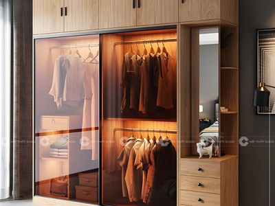 Tủ Áo Cánh Kính Dạng Lùa Màu Vân Gỗ Cao Cấp 2