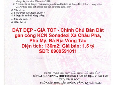 Đất đẹp - giá tốt - chính chủ bán đất gần cổng kcn sonadezi châu đức, điểm đầu vành đai 4. 0