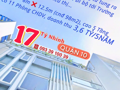 Bán nhà q10- ngang 8m- thu nhập 3.6 tỷ/5năm- hẻm xe tải thành thái- 5 tầng 11 phòng: nhỉnh 17 tỷ 4