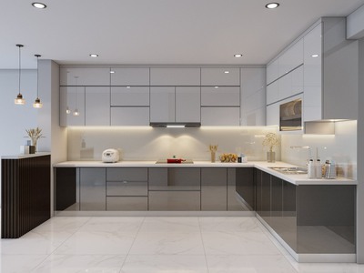 Tủ Bếp Acrylic Chữ L Kịch Trần Tối Ưu Không Gian 0