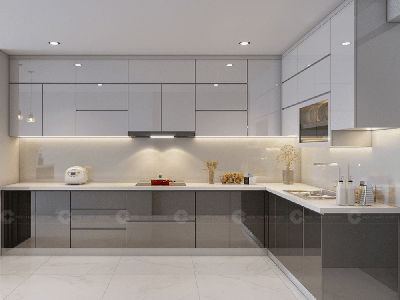 Tủ Bếp Acrylic Chữ L Kịch Trần Tối Ưu Không Gian 2