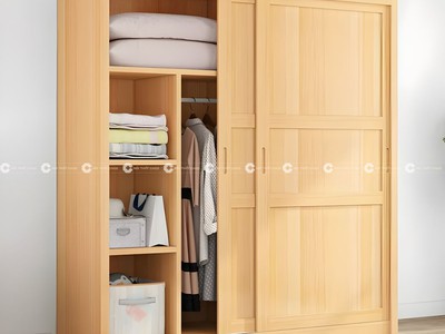 Tủ Quần Áo Gỗ Tự Nhiên Cửa Lùa Vân Gỗ Hiện Đại 1