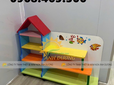 Kệ gỗ MDF mầm non 3 tầng, kệ gỗ mầm non nhiều màu 0