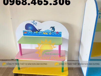 Kệ gỗ MDF mầm non 3 tầng, kệ gỗ mầm non nhiều màu 2