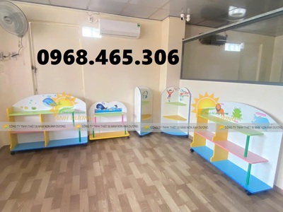 Kệ gỗ MDF mầm non 3 tầng, kệ gỗ mầm non nhiều màu 5
