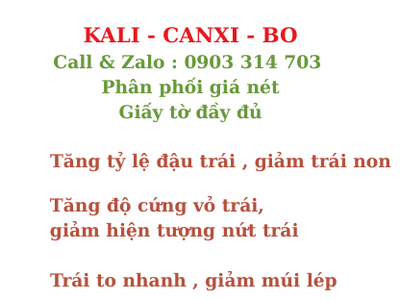 Bán phân bón vi lượng Canxi Kali Bo tăng đậu trái -giảm trái non giá tốt 0