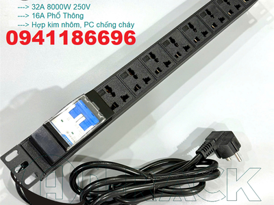 Phân phối Thanh nguồn PDU 08 ổ cắm dọc đa năng Atomat 32A có kèm dây nguồn AR-P19M08C32CB2 0