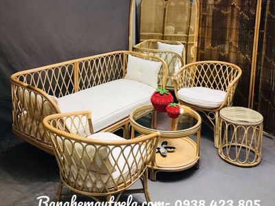 Bàn ghế sofa mây phòng khách hiện đại HCM 7