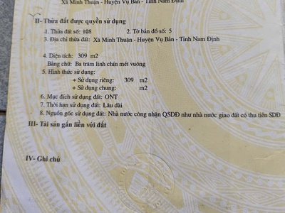 Chính chủ cần bán   đất cả  nhà 2 tầng tại xã minh thuận , huyện vụ bản , tỉnh nam định  : 0